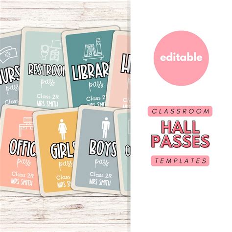 Classroom Hall Pass Canva Templates Passes Bathroom Restroom Office Elementary School High