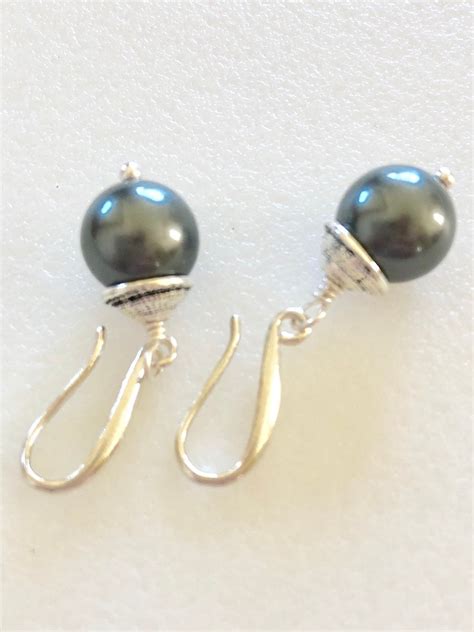 Silver Grey Pearl Earrings Freshwater Cultured Pearls June Etsy