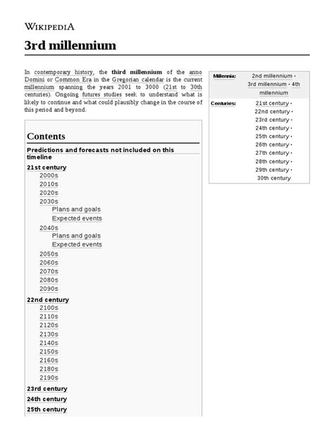 3rd Millennium: Predictions and Forecasts Not Included On This Timeline 21st Century | PDF ...