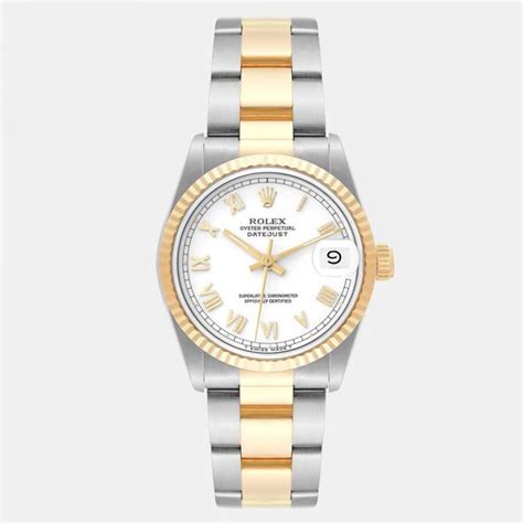 Rolex Datejust Midsize White Roman Dial Steel Yellow Gold Ladies Watch ...