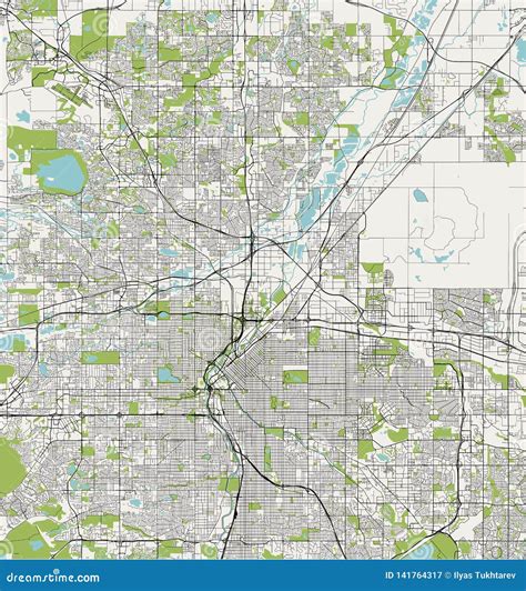 Map Of The City Of Denver Colorado Usa Stock Illustration