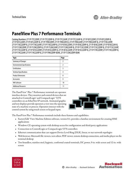 Pdf Panelview Plus Performance Terminals Technical Data