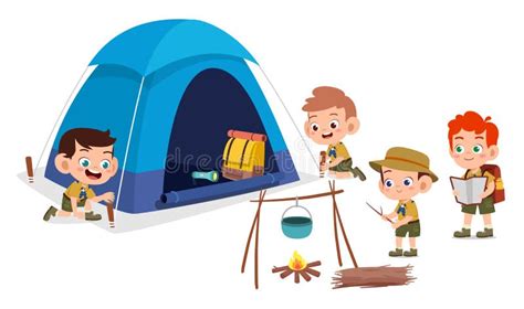 Happy Cute Kids Outdoor Camp Summer Holiday Stock Vector - Illustration of cartoon, hiking ...