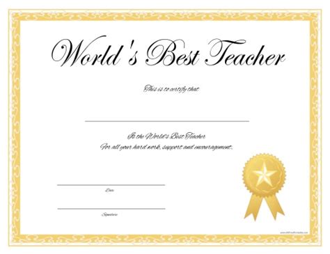 World'S Best Teacher Certificate - Free Printable Throughout with ...