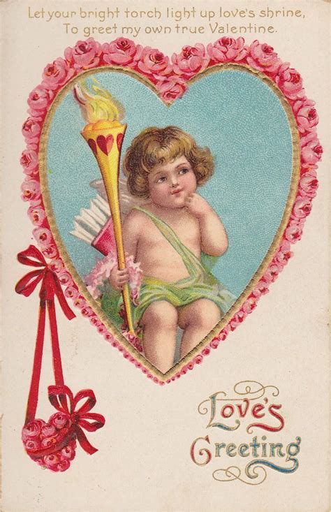 1909 Cherub Rose Hearts Free Printable Valentine Postcards Vintage