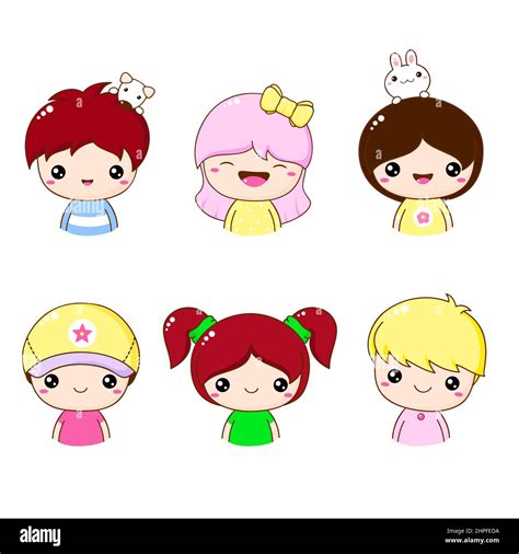 Collection of member icon - cute little girl and boy. Kawaii user ...