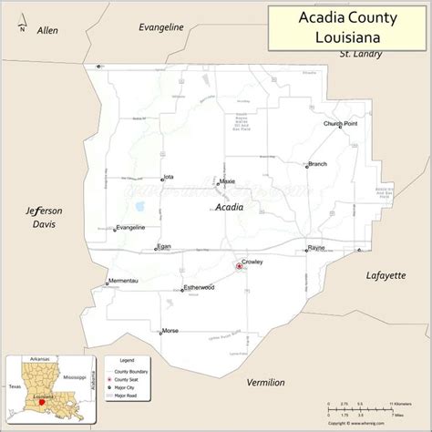 Map of Acadia Parish, Louisiana showing cities, highways & important ...