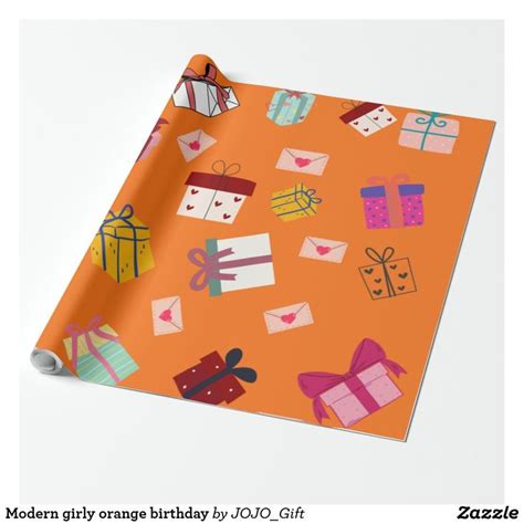 Modern girly orange birthday wrapping paper | Zazzle in 2022 | Birthday ...