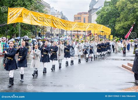 RIGA LATVIA JULY 2 2023 The Participants Of The Nationwide Latvian