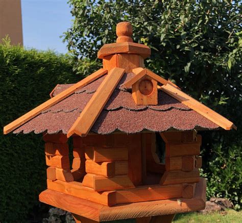 DARLUX Vogel Futter Haus L Sechseck Holz Vogelhaus mit Ständer Braun