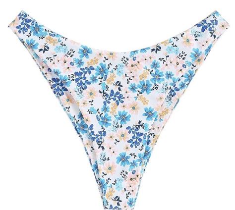 Zaful Women S Bikini Bottom Size Medium High Cut Cheeky Floral Print Bonus Top EBay