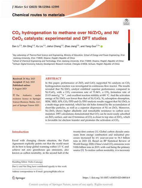 Co Hydrogenation To Methane Over Ni Zro And Ni Ceo Catalysts