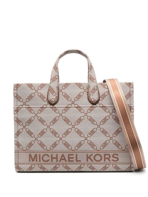 Michael Kors Gigi Large Logo Jacquard Tote Bag In Brown Lyst