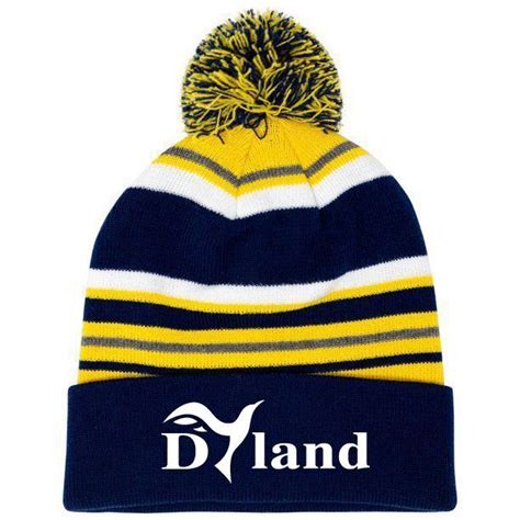 Custom Men Acrylic Knitted Stripe Embroidered Toque Hat With Pom Pom