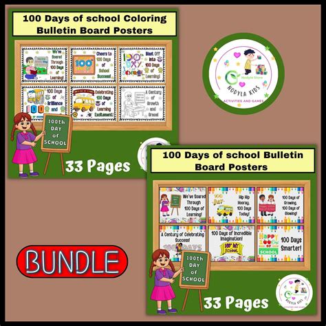 100 Days of school Bulletin Board Posters and Coloring Bulletin Board ...