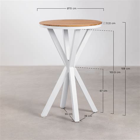 High Round Bar Table in Aluminum and Wood Ø70 cm Archer SKLUM