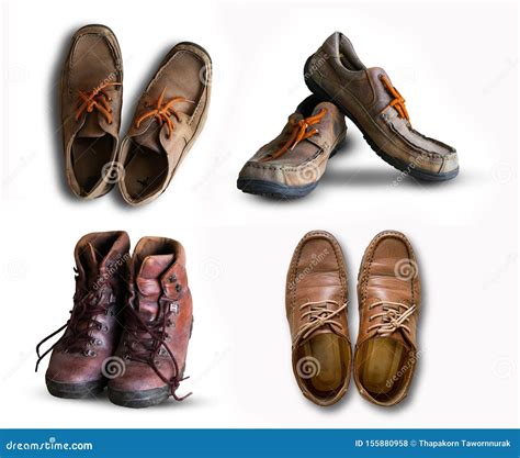 Old Brown Leather Shoes Isolated Stock Photo - Image of stylish ...