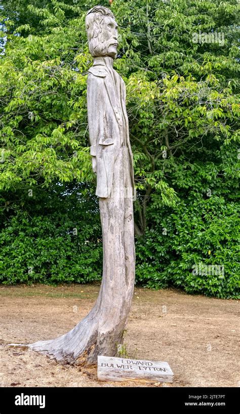 Carved Wooden Sculpture Of Edward Bulwer Lytton In The Gardens Of