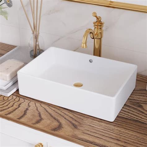 Deervalley 20 In X 14 In White Rectangle Ceramic Vessel Sink Modern Above Counter Bathroom