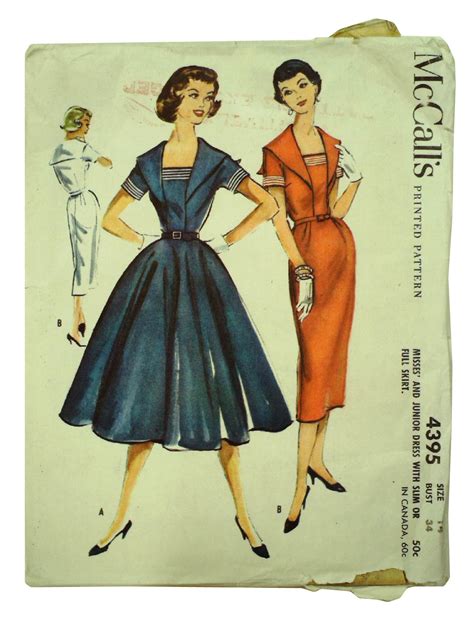 1950 S Sewing Pattern McCalls 4395 50s McCalls 4395 Womens Dress