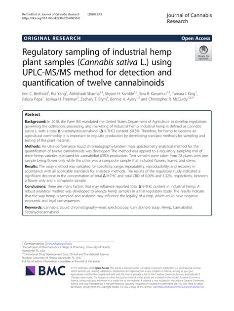 Pdf Regulatory Sampling Of Industrial Hemp Plant Samples Cannabis