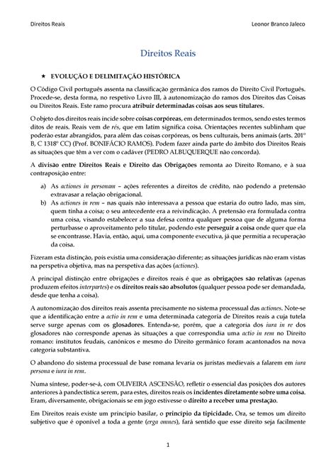 Apontamentos Direitos Reais Direitos Reais EvoluÇÃo E DelimitaÇÃo