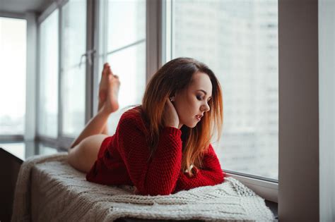 Wallpaper Women Model Window Long Hair Closed Eyes Ass Open