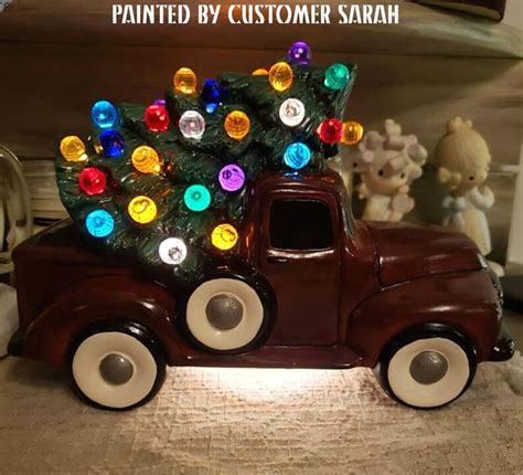 6 25 Ceramic Pickup Truck With Christmas Tree Ceramic Etsy