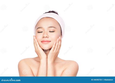 Spa Woman Beautiful Girl After Bath Touching Her Face Perfect Skin