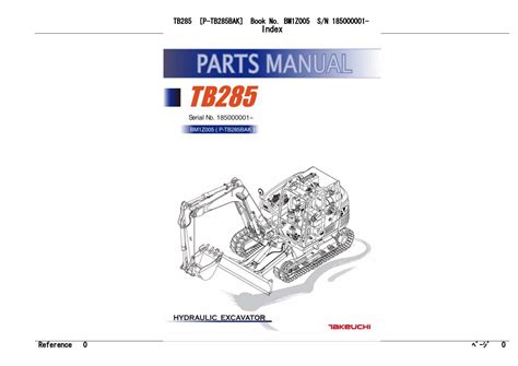 Takeuchi TB285 Hydraulic Excavator Parts Catalogue Manual Serial No