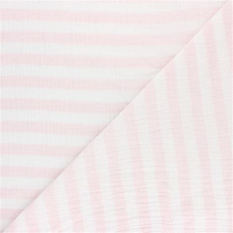 Tissus coton oeko tex pas cher Double gaze de coton rayé rose pale