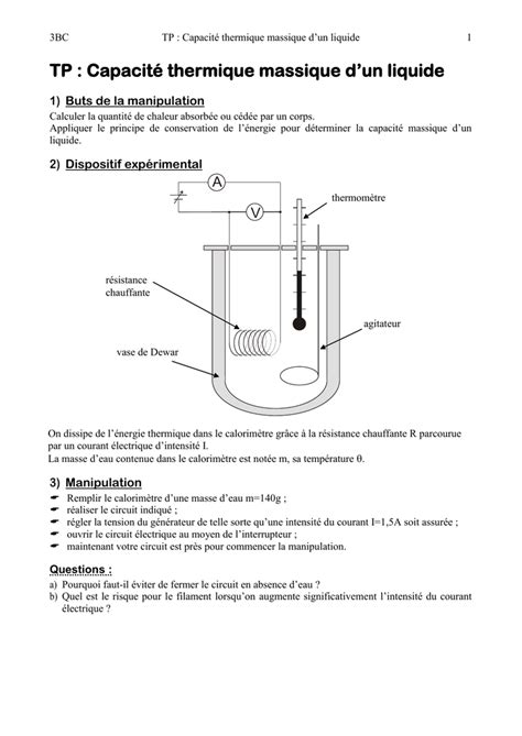 Capacit Thermique D Un Calorim Tre Pdf Cours Exercices Examens