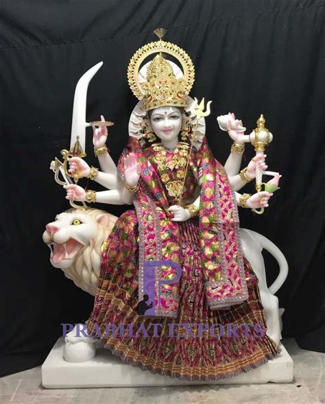 Hindu Prabhat White Makrana Marble Durga Maa Statue Size Feet