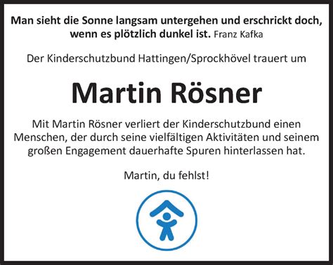 Traueranzeigen von Martin Rösner Trauer in NRW de