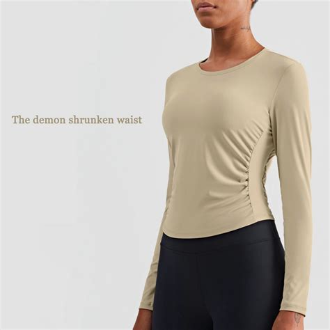 Wrinkled Slim Fitness Nude Yoga Clothes High Elastic Tight Yoga Tops