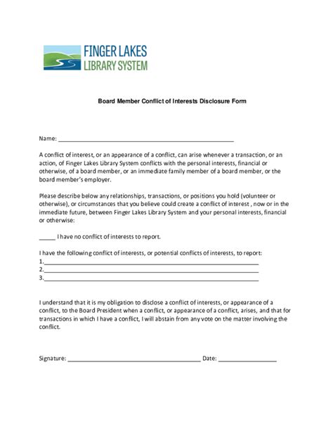 Fillable Online SAMPLE Board Member Conflict Of Interests Disclosure