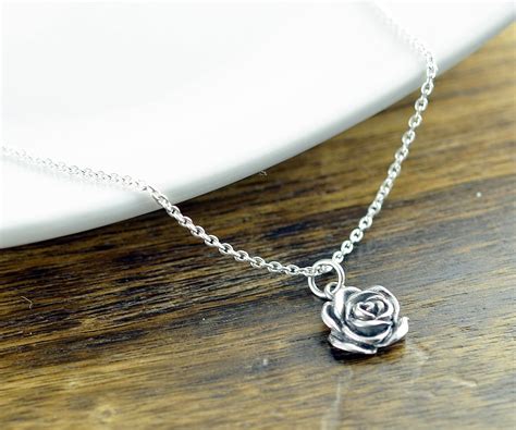 Sterling Silver Rose Necklace Rose Flower Necklace Etsy