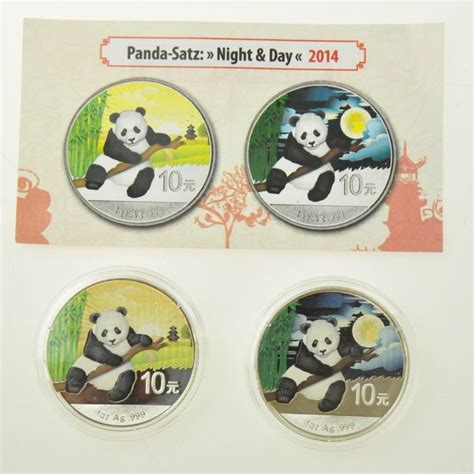 2 x 1 Unze Farb Silbermünze China Panda 2014 Night Day Kaufen auf