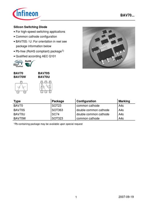 Bav S Datasheet Diode Equivalent Infineon Technologies Ag