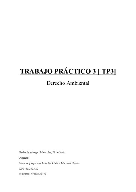 Trabajo Practico Trabajo Pr Ctico Tp Derecho Ambiental Fecha