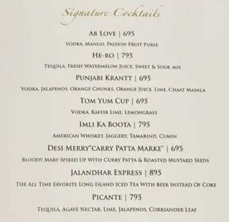 Menu Of Punjab Grill NIT Faridabad