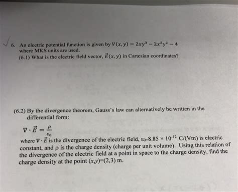 Solved An Electric Potential Function Is Given By V X Y