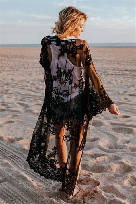 Beach Side Lace Kimono In 2021 Lace Beach Dress Lace Kimono Beachwear