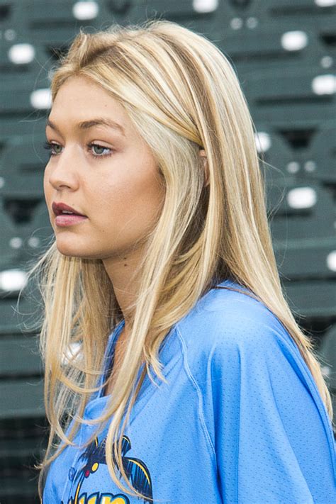 Gigi Hadid Straight Golden Blonde All Over Highlights Hairstyle Steal Her Style