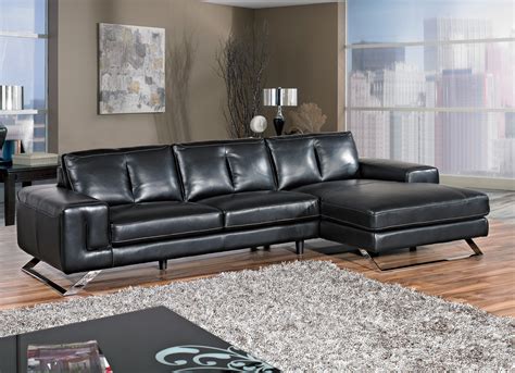 Black Leather Sofa Chaise Lounge | Baci Living Room