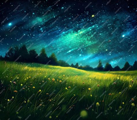 Premium Photo | Starry night sky with stars and grass and trees ...