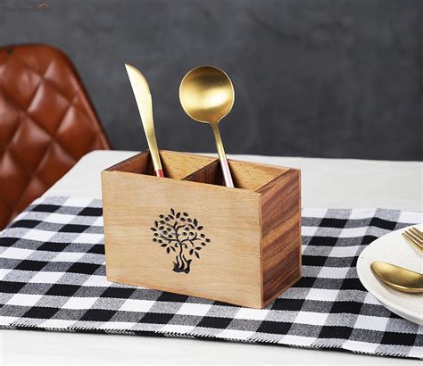 Buy Tree Of Life Sheesham Beech Wood Divided Cutlery Holder At 25