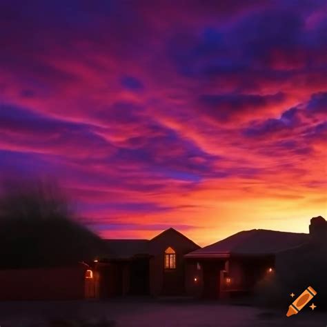 Sunset Over A House In Tucson Arizona