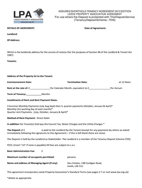 Fillable Online Assured Shorthold Tenancy Agreement Edition Fax