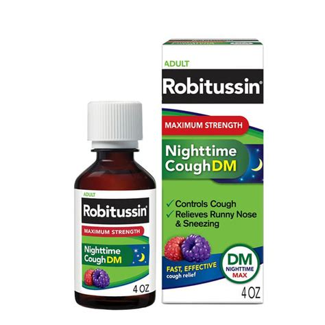 Robitussin Syrup Adult Dm Nighttime Max Maximum Strength Liquid Cough Suppressant Antihistamine